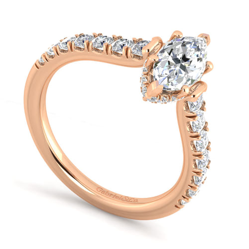 14K Rose Gold Hidden Halo Marquise Shape Diamond Engagement Ring