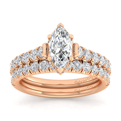 14K Rose Gold Hidden Halo Marquise Shape Diamond Engagement Ring