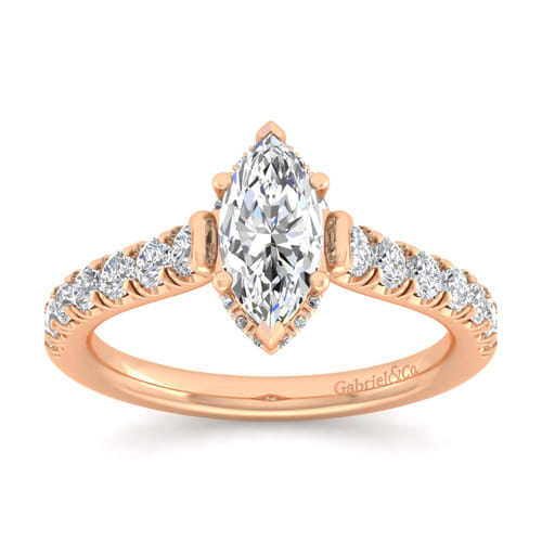 14K Rose Gold Hidden Halo Marquise Shape Diamond Engagement Ring