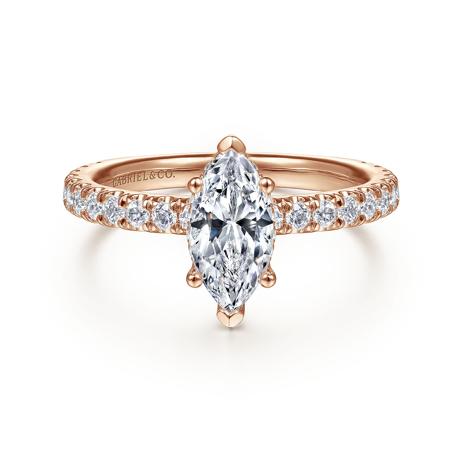 Gabriel - 14K Rose Gold Hidden Halo Marquise Shape Diamond Engagement Ring
