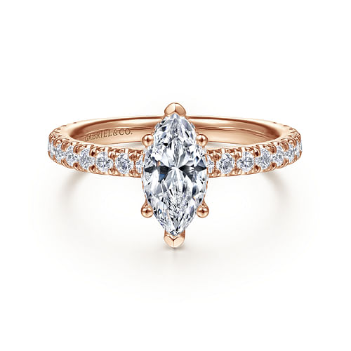 14K Rose Gold Hidden Halo Marquise Shape Diamond Engagement Ring