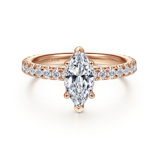 Gabriel - 14K Rose Gold Hidden Halo Marquise Shape Diamond Engagement Ring