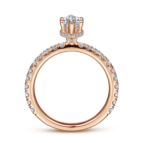 14K Rose Gold Hidden Halo Marquise Shape Diamond Engagement Ring