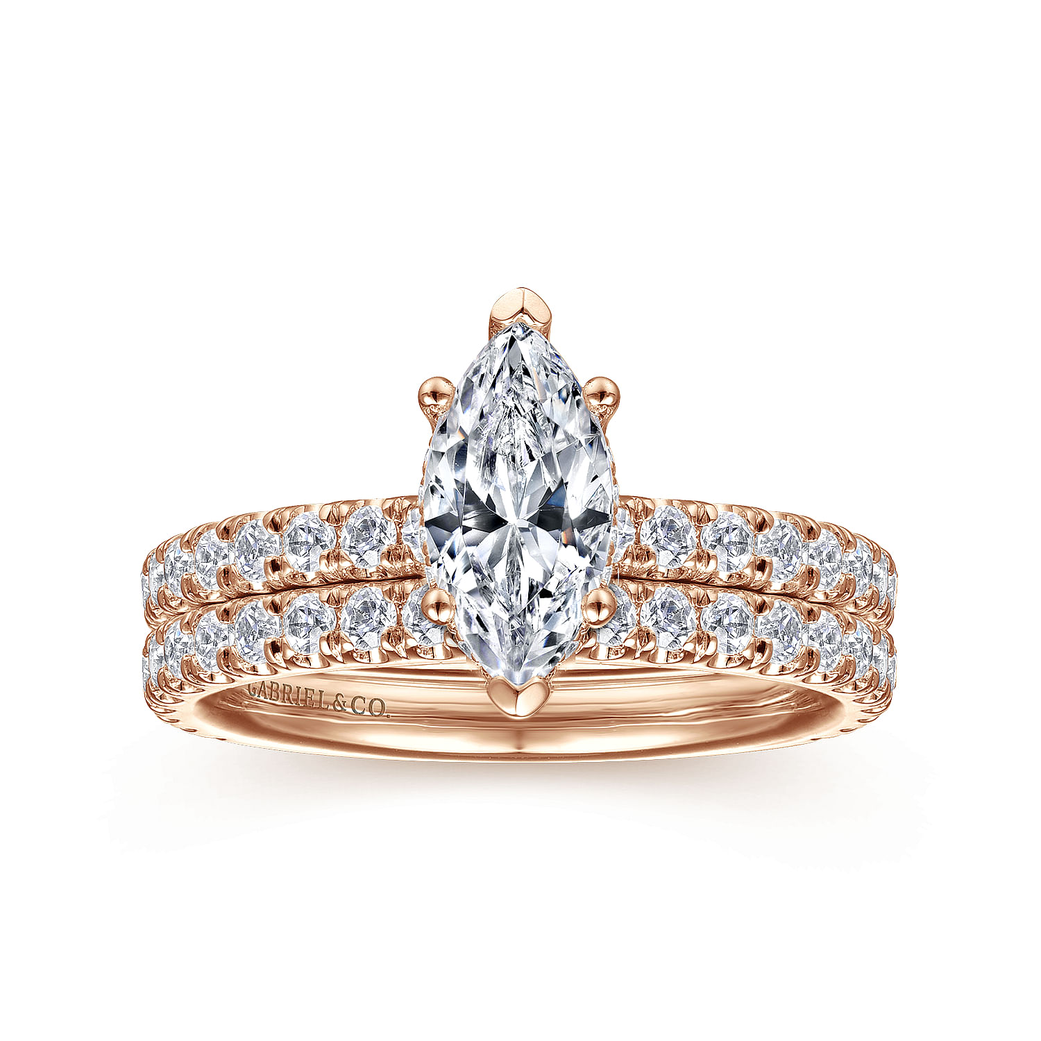 14K Rose Gold Hidden Halo Marquise Shape Diamond Engagement Ring
