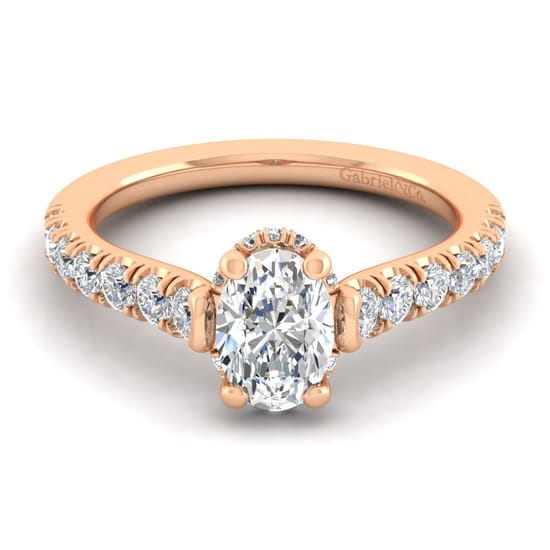 Gabriel - 14K Rose Gold Hidden Halo Oval Diamond Engagement Ring