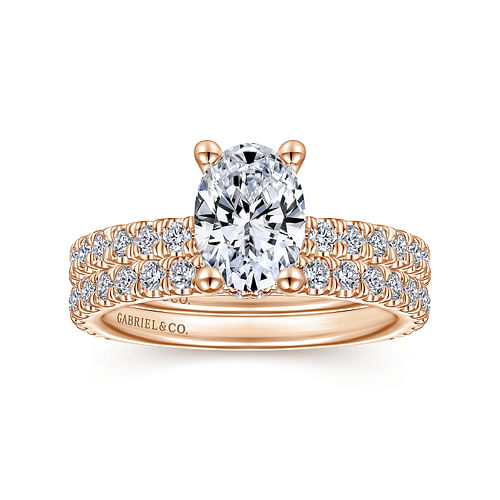 14K Rose Gold Hidden Halo Oval Diamond Engagement Ring