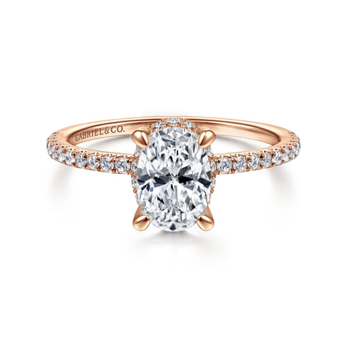 14K Rose Gold Hidden Halo Oval Diamond Engagement Ring