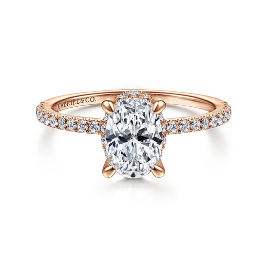 Gabriel - 14K Rose Gold Hidden Halo Oval Diamond Engagement Ring