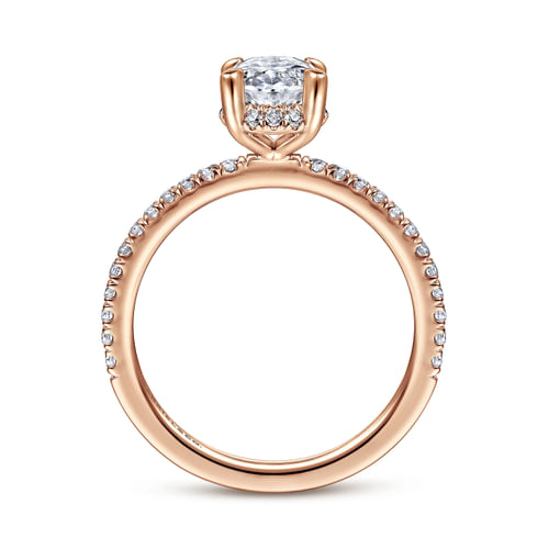 14K Rose Gold Hidden Halo Oval Diamond Engagement Ring