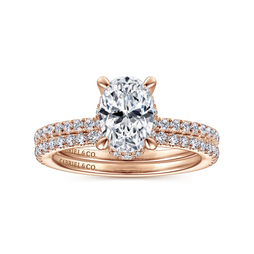 14K Rose Gold Hidden Halo Oval Diamond Engagement Ring