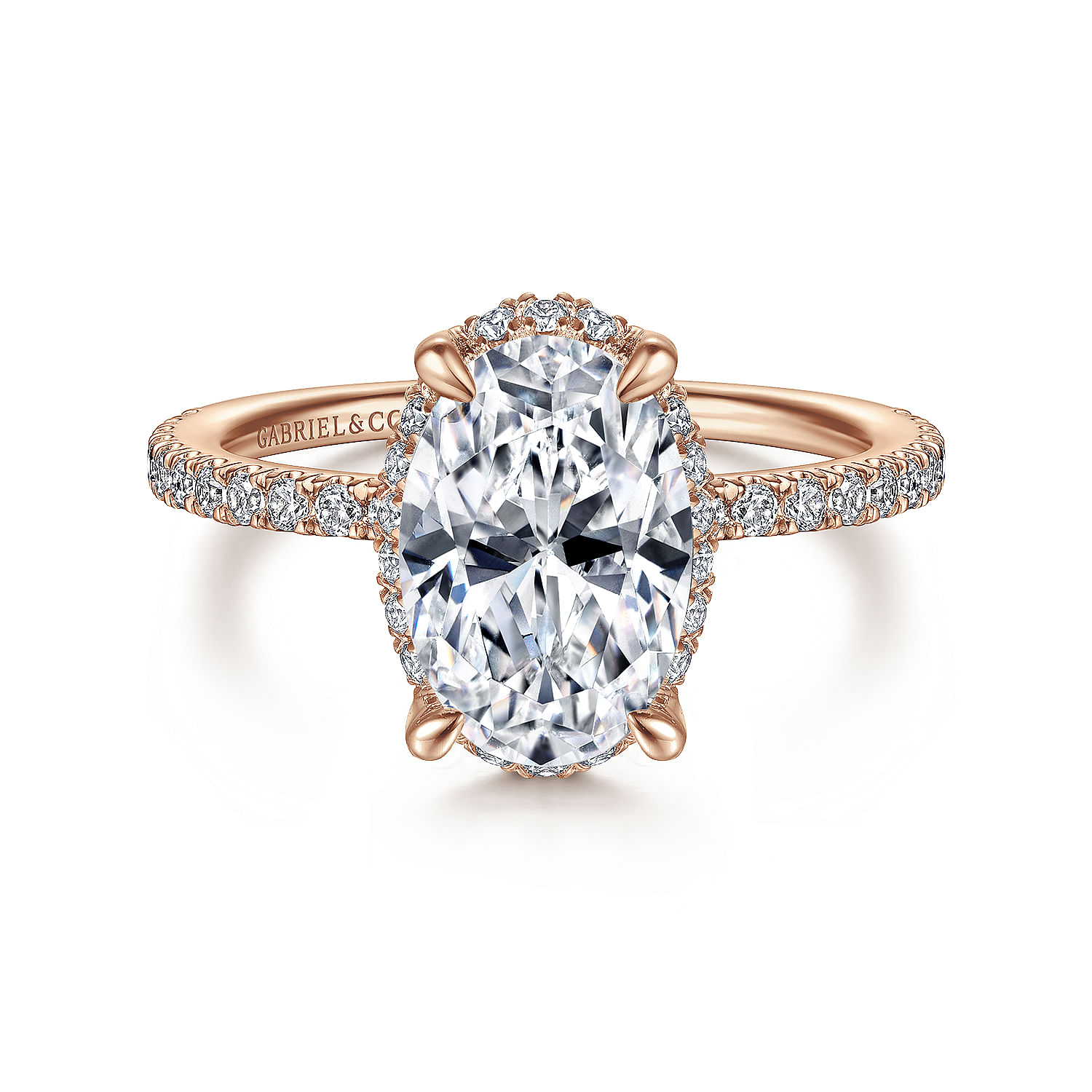 Gabriel - 14K Rose Gold Hidden Halo Oval Diamond Engagement Ring