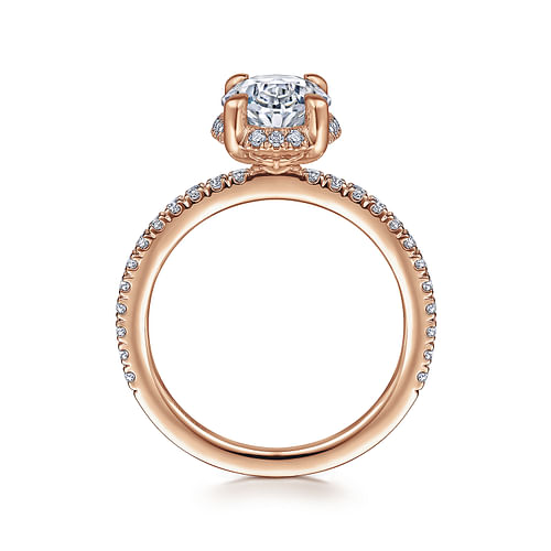 14K Rose Gold Hidden Halo Oval Diamond Engagement Ring