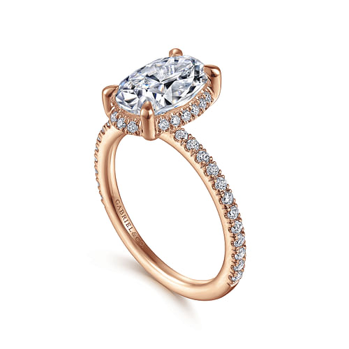 14K Rose Gold Hidden Halo Oval Diamond Engagement Ring