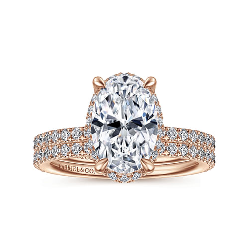 14K Rose Gold Hidden Halo Oval Diamond Engagement Ring