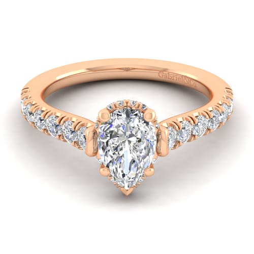 14K Rose Gold Hidden Halo Pear Shape Diamond Engagement Ring