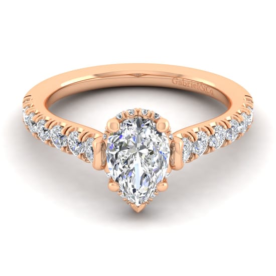 Gabriel - 14K Rose Gold Hidden Halo Pear Shape Diamond Engagement Ring