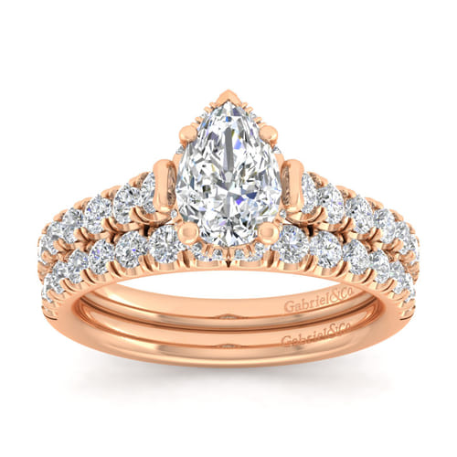 14K Rose Gold Hidden Halo Pear Shape Diamond Engagement Ring