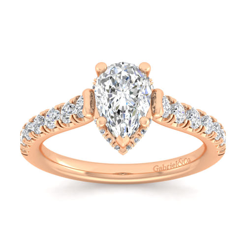 14K Rose Gold Hidden Halo Pear Shape Diamond Engagement Ring