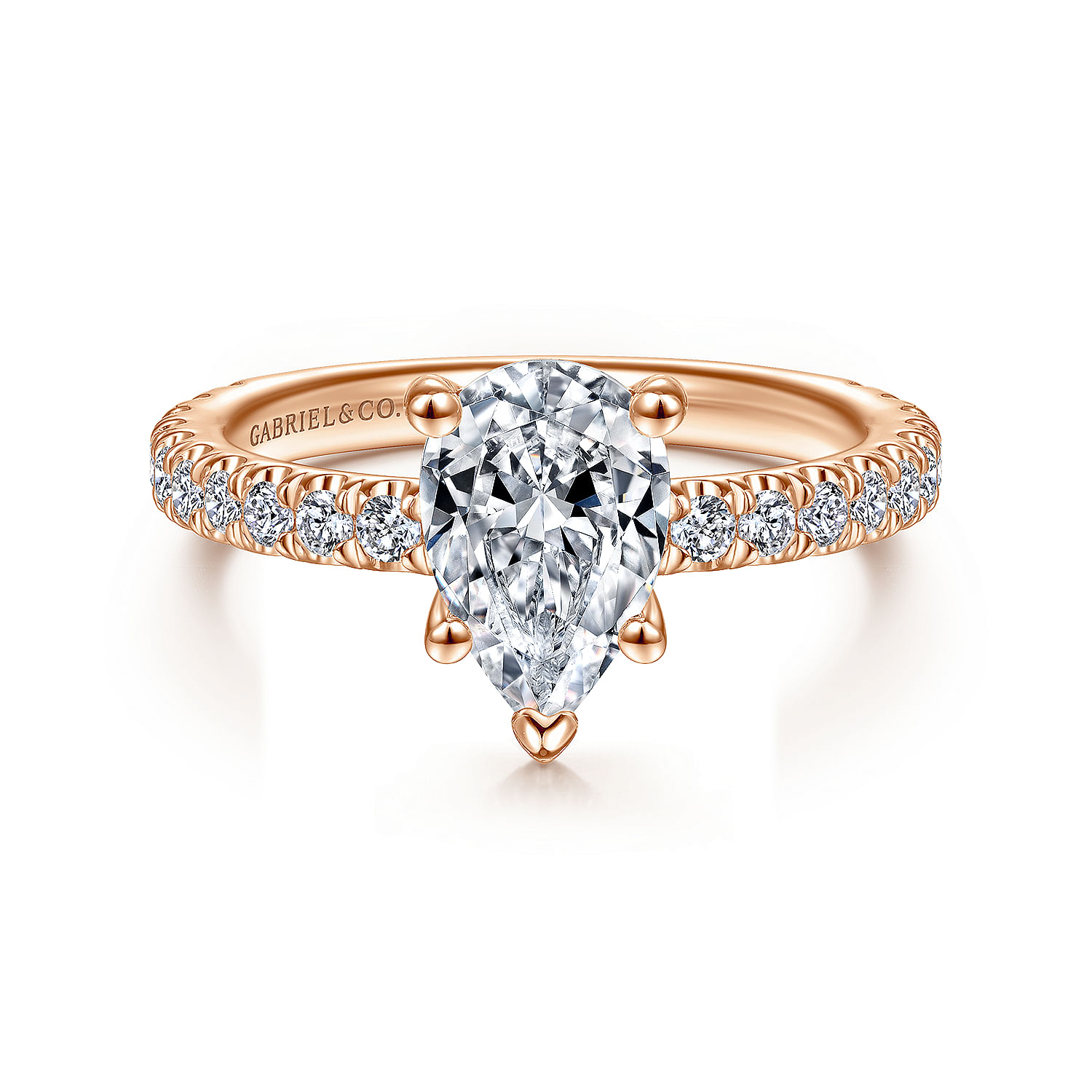 Gabriel - 14K Rose Gold Hidden Halo Pear Shape Diamond Engagement Ring
