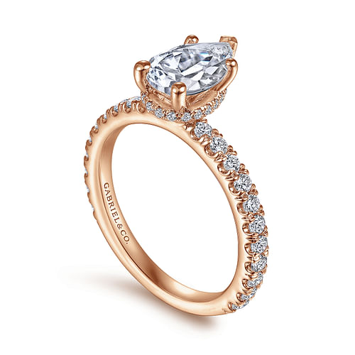 14K Rose Gold Hidden Halo Pear Shape Diamond Engagement Ring