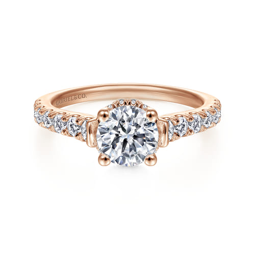 14K Rose Gold Hidden Halo Round Diamond Engagement Ring