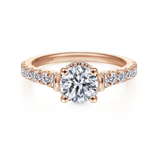 Gabriel - 14K Rose Gold Hidden Halo Round Diamond Engagement Ring