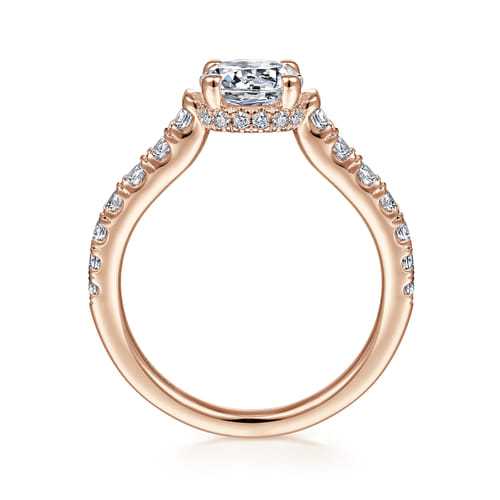 14K Rose Gold Hidden Halo Round Diamond Engagement Ring