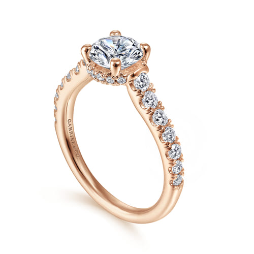 14K Rose Gold Hidden Halo Round Diamond Engagement Ring