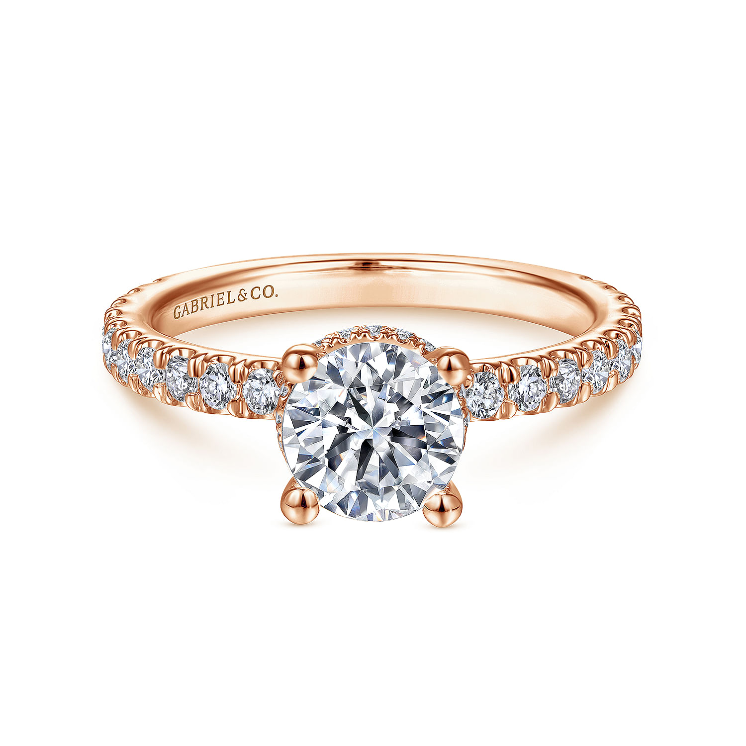 Gabriel - 14K Rose Gold Hidden Halo Round Diamond Engagement Ring