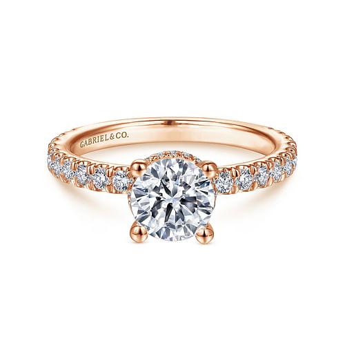 14K Rose Gold Hidden Halo Round Diamond Engagement Ring