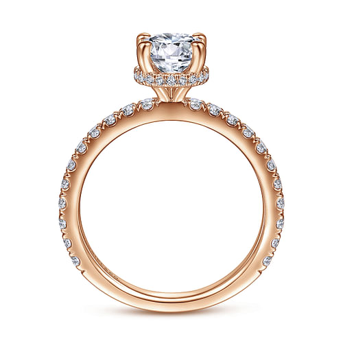 14K Rose Gold Hidden Halo Round Diamond Engagement Ring