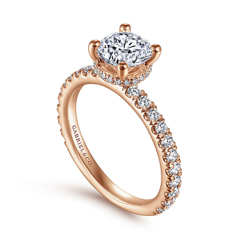 14K Rose Gold Hidden Halo Round Diamond Engagement Ring