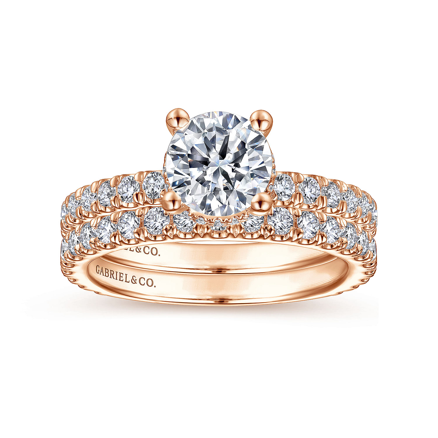 14K Rose Gold Hidden Halo Round Diamond Engagement Ring