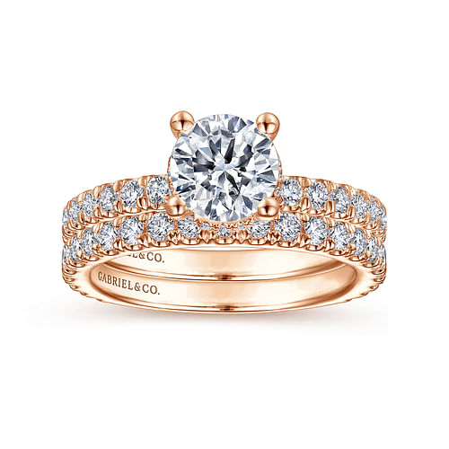 14K Rose Gold Hidden Halo Round Diamond Engagement Ring