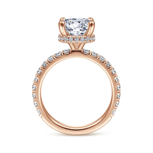 14K Rose Gold Hidden Halo Round Diamond Engagement Ring