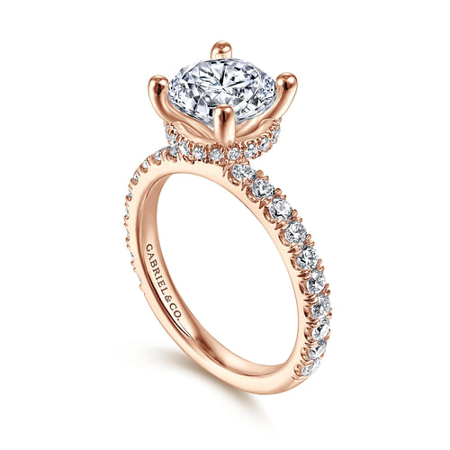 14K Rose Gold Hidden Halo Round Diamond Engagement Ring