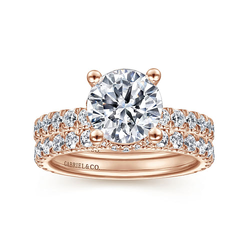 14K Rose Gold Hidden Halo Round Diamond Engagement Ring