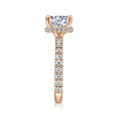 14K Rose Gold Hidden Halo Round Diamond Engagement Ring