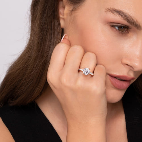 14K Rose Gold Hidden Halo Round Diamond Engagement Ring 14K Rose Gold Hidden Halo Round Diamond Engagement Ring