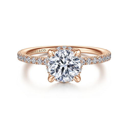 14K Rose Gold Hidden Halo Round Diamond Engagement Ring