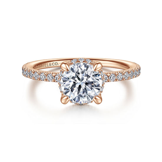 Gabriel - 14K Rose Gold Hidden Halo Round Diamond Engagement Ring