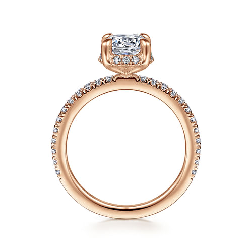 14K Rose Gold Hidden Halo Round Diamond Engagement Ring