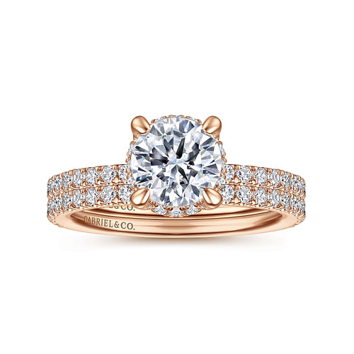 14K Rose Gold Hidden Halo Round Diamond Engagement Ring