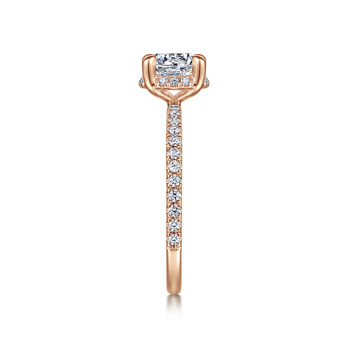 14K Rose Gold Hidden Halo Round Diamond Engagement Ring