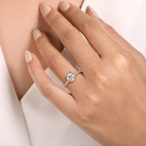 14K Rose Gold Hidden Halo Round Diamond Engagement Ring