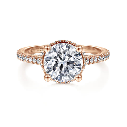 14K Rose Gold Hidden Halo Round Diamond Engagement Ring