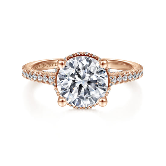 Gabriel - 14K Rose Gold Hidden Halo Round Diamond Engagement Ring