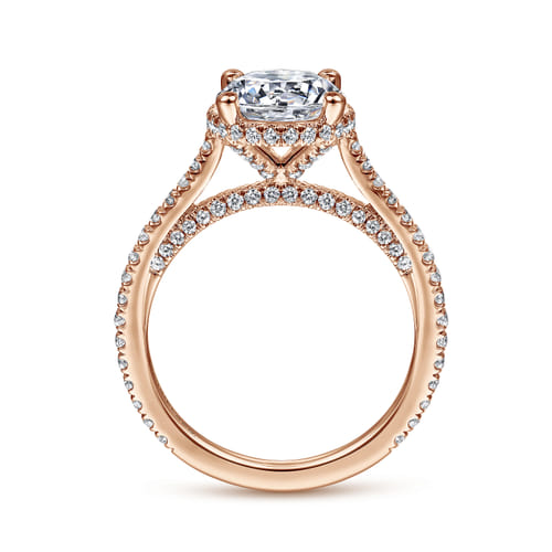 14K Rose Gold Hidden Halo Round Diamond Engagement Ring