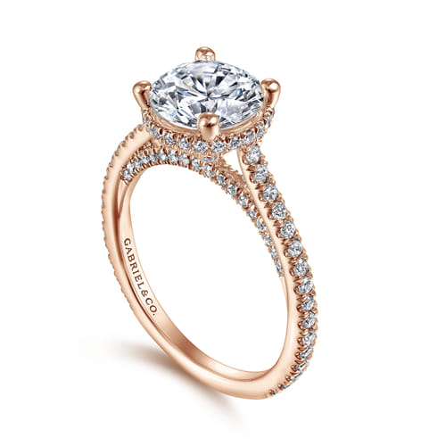 14K Rose Gold Hidden Halo Round Diamond Engagement Ring