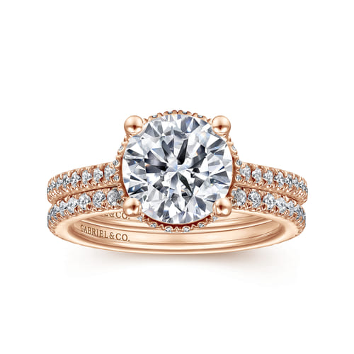 14K Rose Gold Hidden Halo Round Diamond Engagement Ring